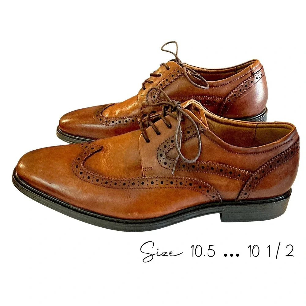 Florsheim Comfortech Memory Foam Mens Size 10.5 Cognac Leather Wingtip Shoes